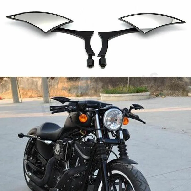 Black Motorcycle Universal Rear View Mirrors For Harley Dyna Street Bob Cruiser Chopper