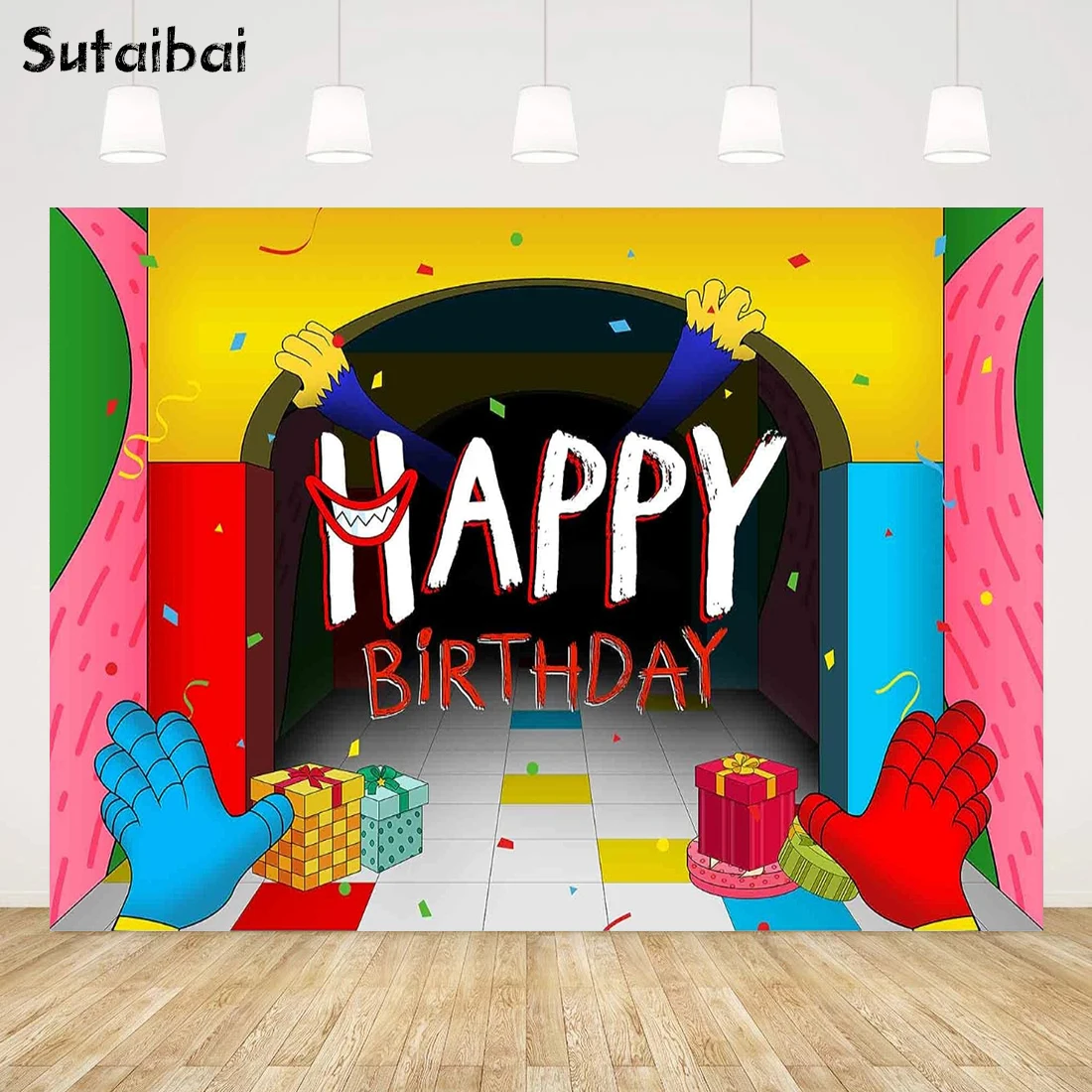 

Video Game Happy Birthday Backdrop Colorful Cartoon Children Party Banner Decorations Supplies Photography Background Decor