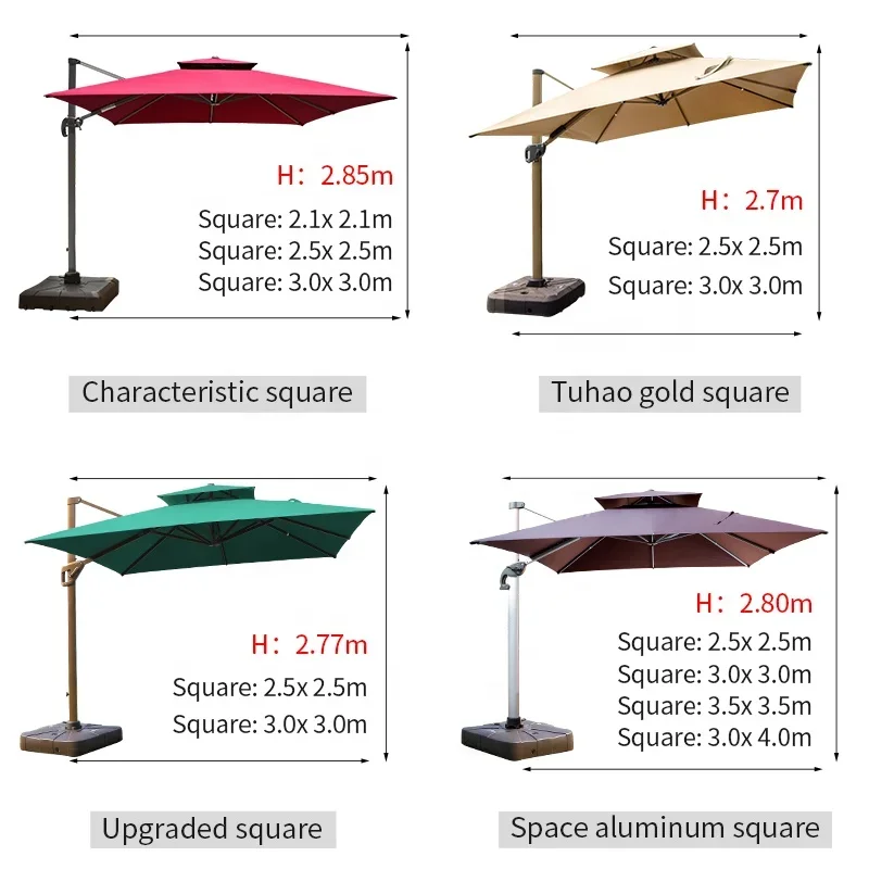 Wholesale Led Big Size Cantilever Umbrella 3*3m Solar Panel Roman Umbrella & Base LED  Parasols Patio Garden Umbrellas