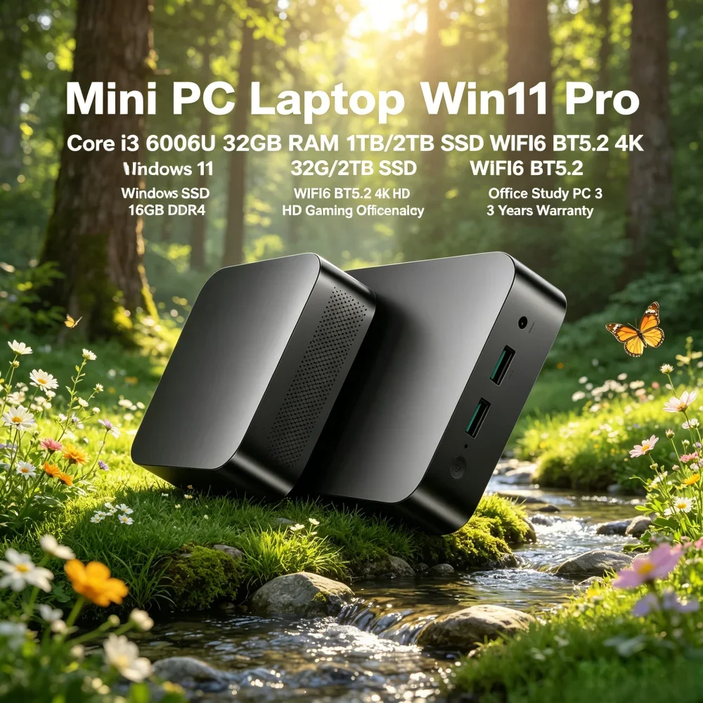 

Core i3-6006U Mini PC Win11 Pro 32GB RAM 1TB/2TB SSD WiFi6 BT5.2 4K HD Daily Office Game Learning Computer 3-Year Warranty