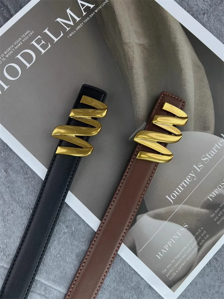 مشد نسائي من الجلد الطبيعي بإبزيم ذهبي على الموضة معطف نسائي بحزام الخصر وحزام ضيق J1399
