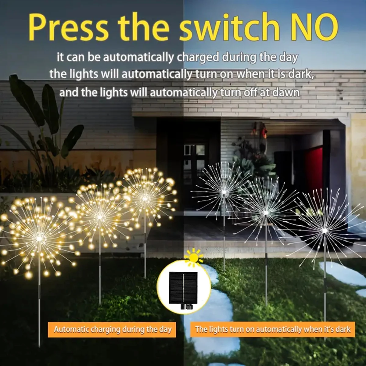 Imagem -02 - Carregamento Automático Outdoor Garden Light Solar Fireworks Light Ip65 Material Impermeável Adequado para Campo Jardim Villa Pcs