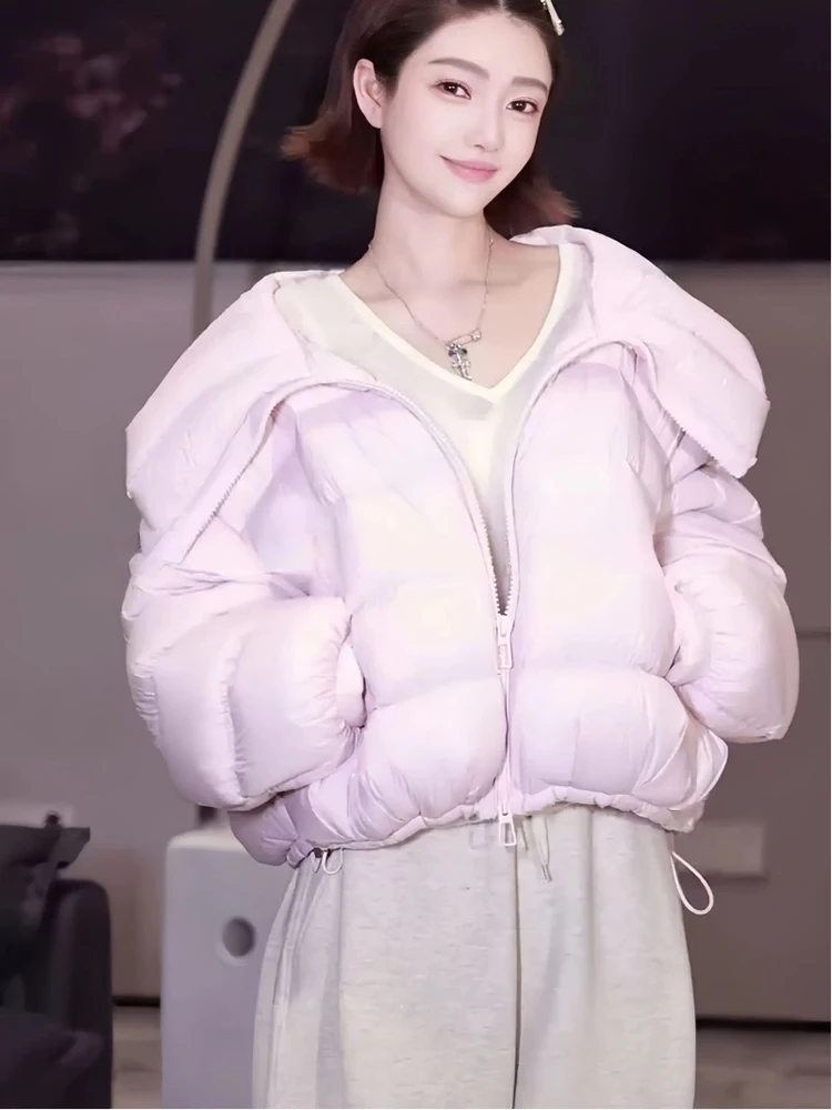 Winter Big Lapel Warm Short Down Jacket Women 90 White Duck Down Thicken Parker Outwears Female Waterproof Zipper Fluffy Jackets