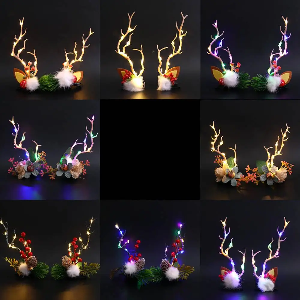 Twig Cherry With Led Light Branch Pinecone Korean Style Hair Clip Hair Accessories Women Hair Clip Christmas Antlers Hairpin