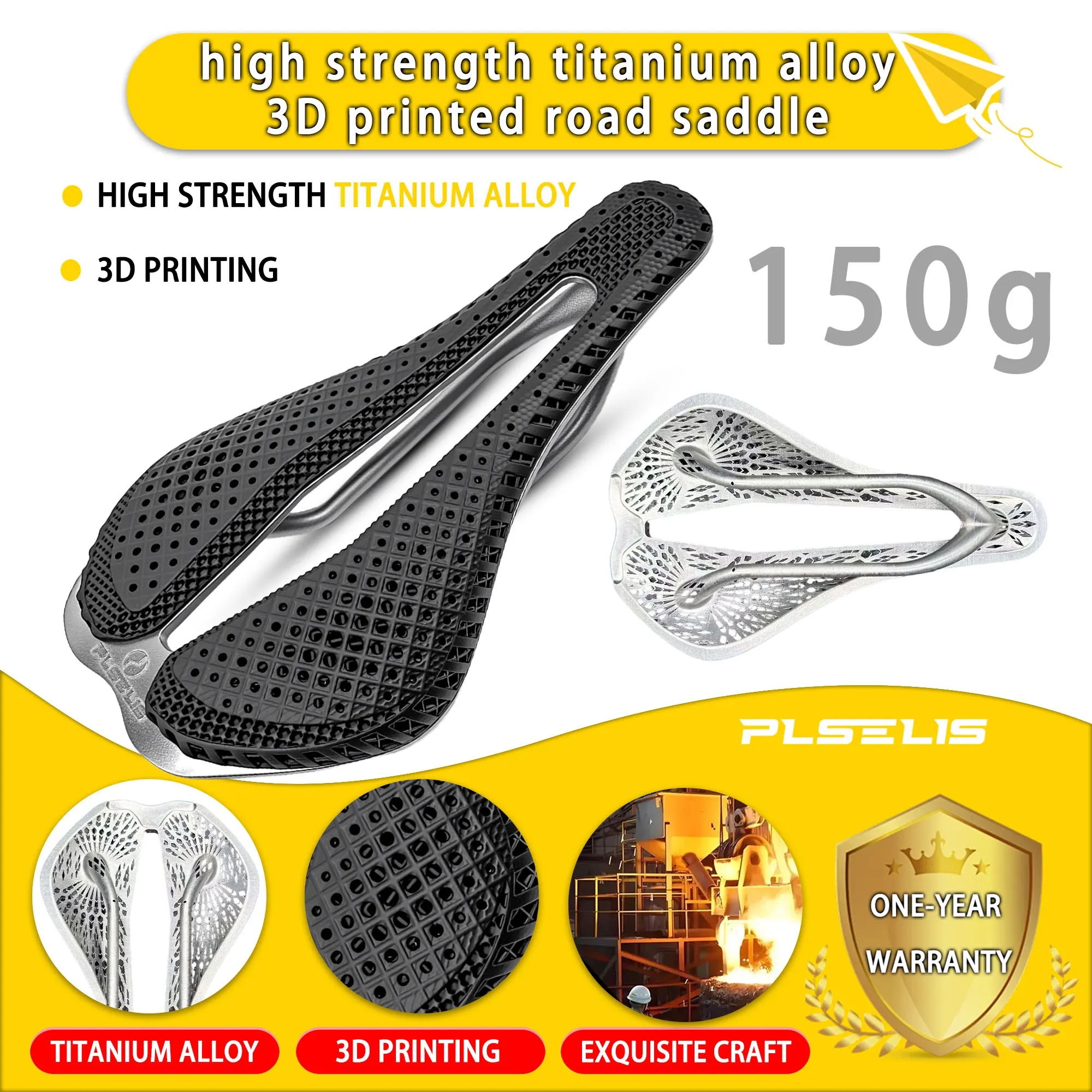 

PLSELIS road bike saddle titanium alloy bottom shell 3D printing weight 150g lightweight bicycle seat cushion riding accessories