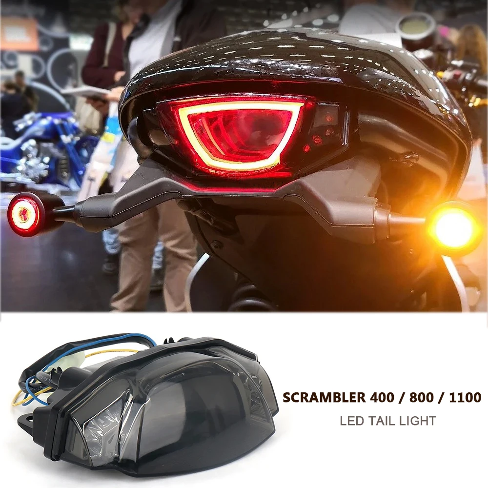 

For Ducati Scrambler 400 800 1100 LED Rear Tail Light Brake Lamp Smoke Lens w/ Flashing Turn Signal Motorcycle Accessories