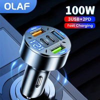 100W 5 Ports Car Charger Fast Charging PD QC3.0 USB C Car Phone Charger Type C Adapter in Car For iPhone Samsung Huawei Xiaomi