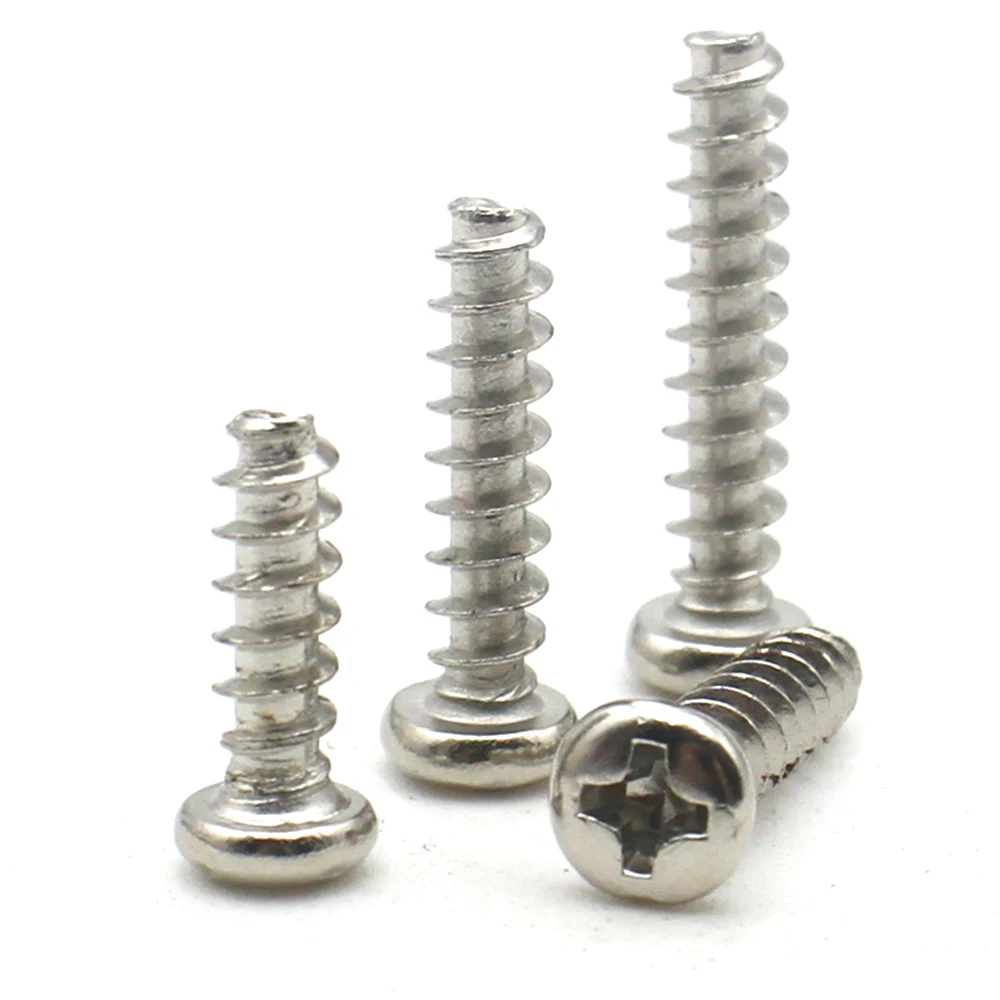 30/50/100pcs M1.2 M1.7 M2 M2.6 M3 M4 M5 Grade 4.8 Carbon Steel Phillips Cross Recessed Round Head Self-tapping Flat Tail Screws