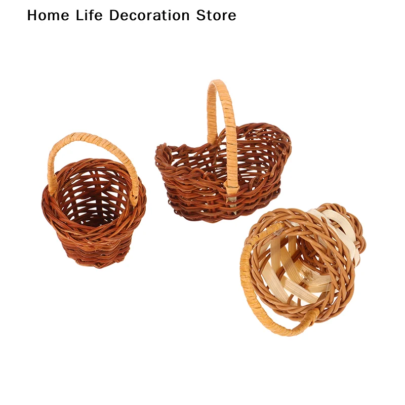 【TG】1Pcs Dollhouse Miniature Woven Flower Basket Hand Basket Storage Basket Kids Pretend Play Toy Doll House Accessories