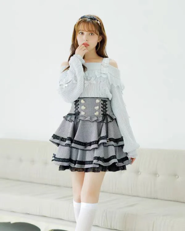 NONSAR Original Japanese Mines Lolita Strap Mini Skirt Women High Waist Slim Frilly Pleated Skirt College Style Girl Plaid Skirt