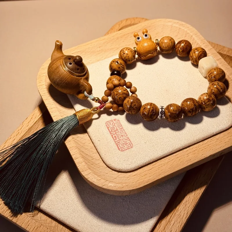 Phoenix Longan Handheld Three-Eye Bodhi Original Seed Buddhist Prayer Beads Bracelet for Men a