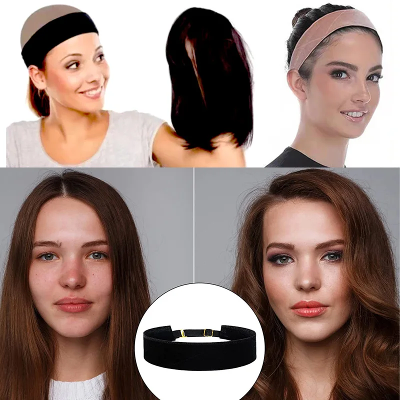 Brown/Black/Beige Wig Grip Headband With Double Sided Velvet Nunify Edges Hair Wrap With Adjustable Hook 6pcs Headband For Wig