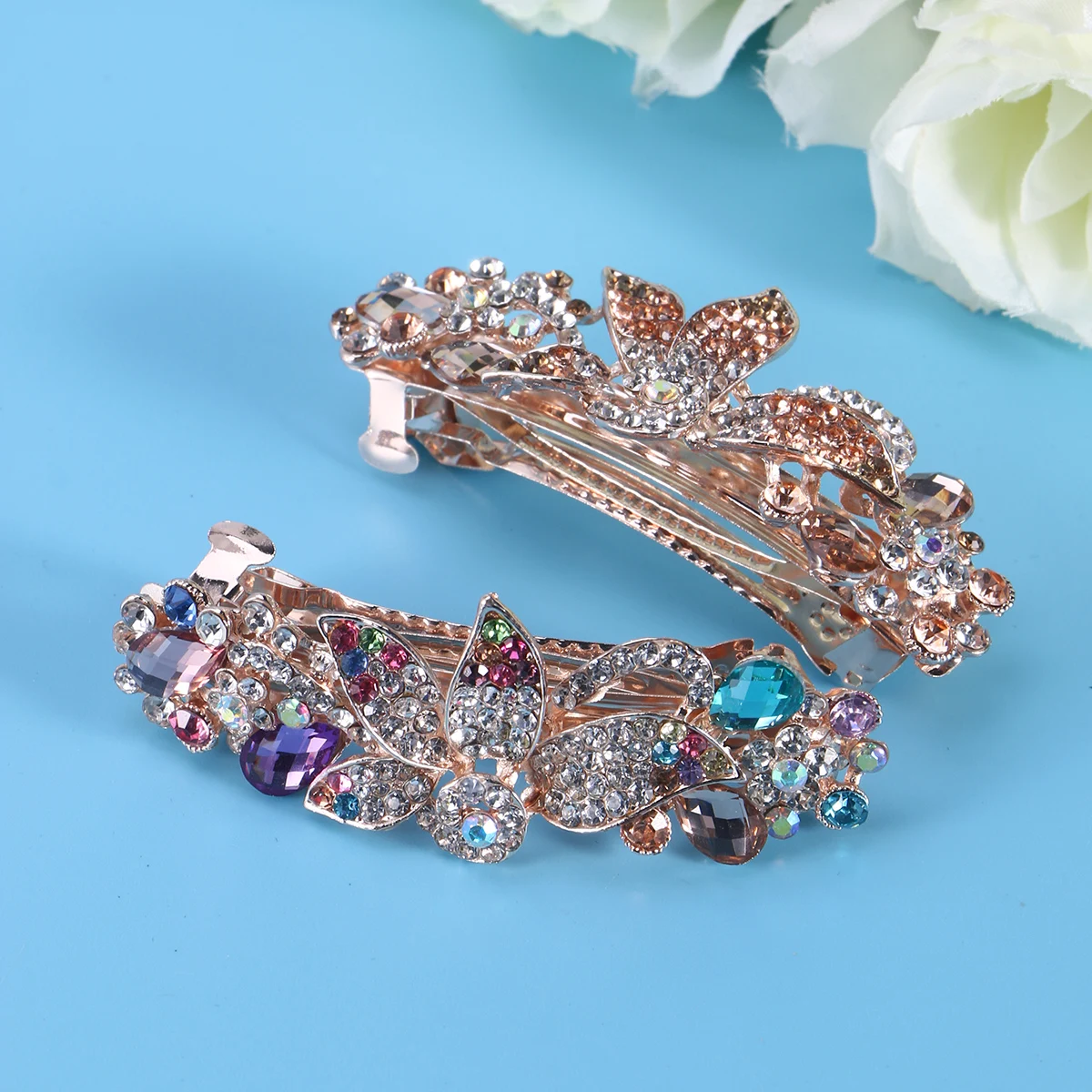 

4pc Women Crystal Rhinestone Clips Alloy Metal Simple Vintage Hairpins Good Grip Hold Assorted Colors Girl Clip