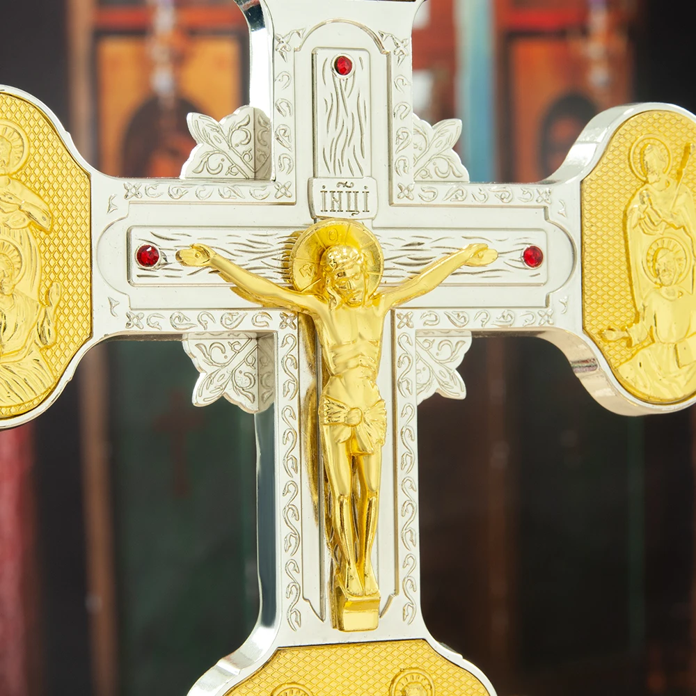 HTISOK الروسية الأرثوذكسية الصليب يسوع الصليب مطلية بالذهب سبائك الزنك الكنيسة الدائمة الصليب الكنيسة الديكور الطقوس الدينية