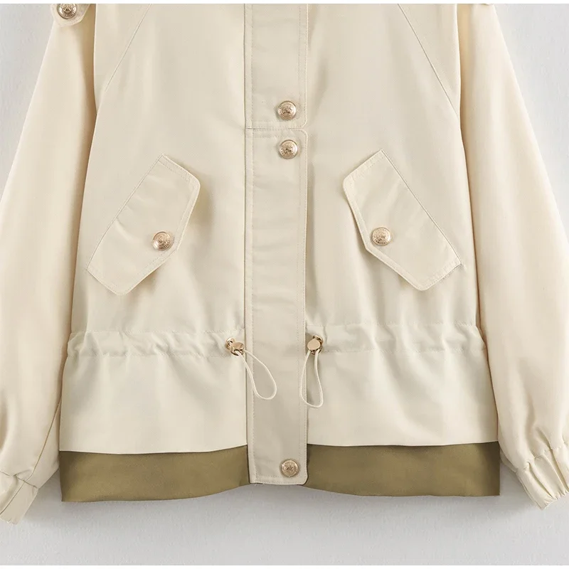 Damen-Oversize-Mäntel mit Kordelzug in der Taille, Stehkragen, Epauletten, Langen Ärmeln, Knopfleiste, Lose Jacken, Schicke Neue Oberbekleidung für Damen – Detail 9
