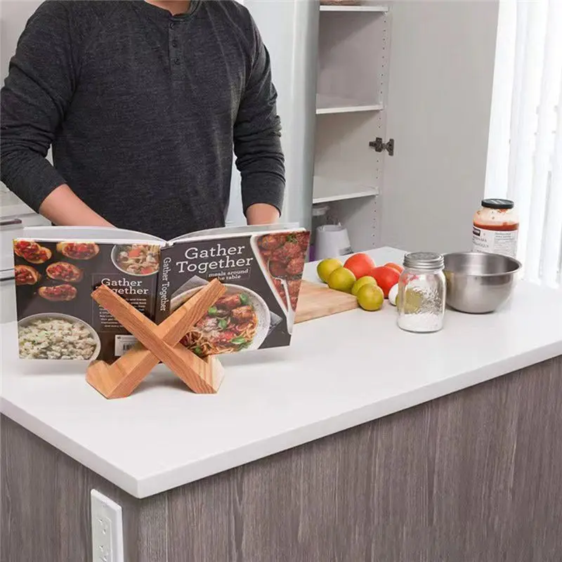 AEE4-1 Piece Handmade Wooden Cookbook Holder Recipe Book Holder For Display Stand, Farmhouse Cook Book Stand