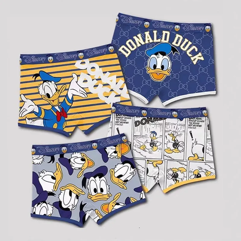 4 Pcs/Lot Boys Underwear Cartoon Character Donald Duck Stitch Print Milk Silk Boxer Trunks Soft Breathable Boys Boxers Shorts