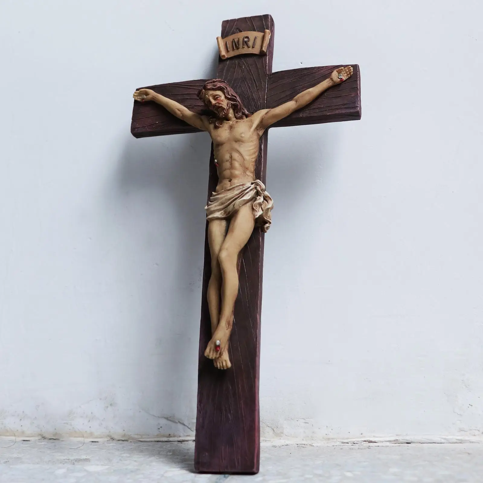 Wooden Christ Jesus Cross Suffering Statue Religious Prayer Crucifix Hanging