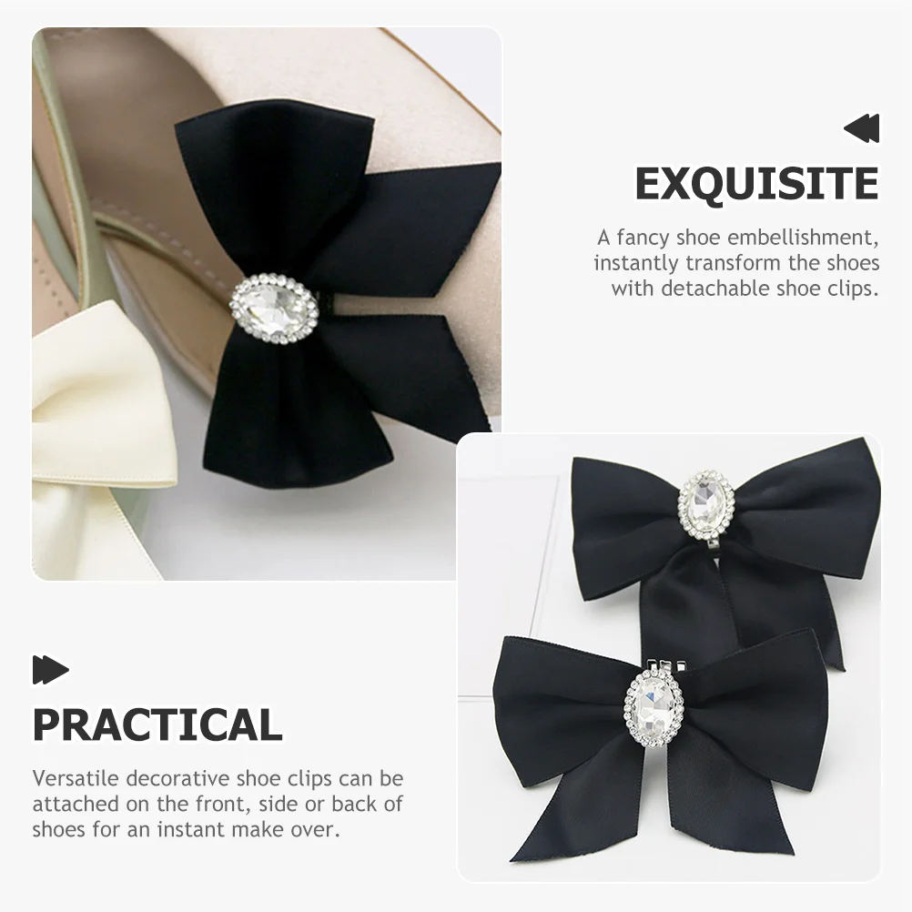 

2pcs Black Women Shoe Flower Accessories Decorative Clips for Pumps Heels Flats Boots Sandals Wedding Prom Graduation Shoe