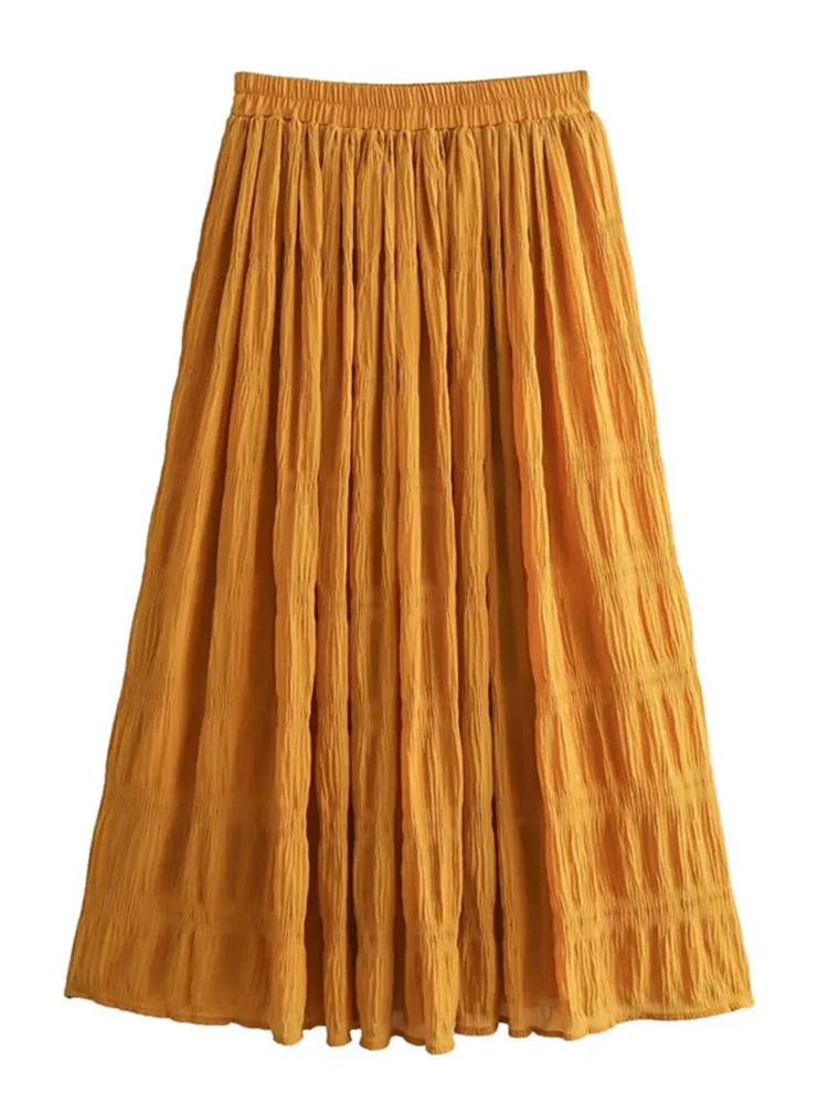 

Women's Skirt Loose Skirt With Elastic Waist, Solid Color And Natural Pleated Texture Lined Letter A Shape Large Bottoming Skirt