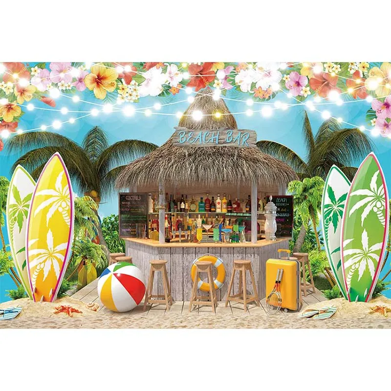 Avezano ฉากหลังการถ่ายภาพฤดูร้อน Beach Bar กระดานโต้คลื่น Tropical ฮาวายวันเกิดสำหรับเด็กภาพพื้นหลัง Photo Studio Decor
