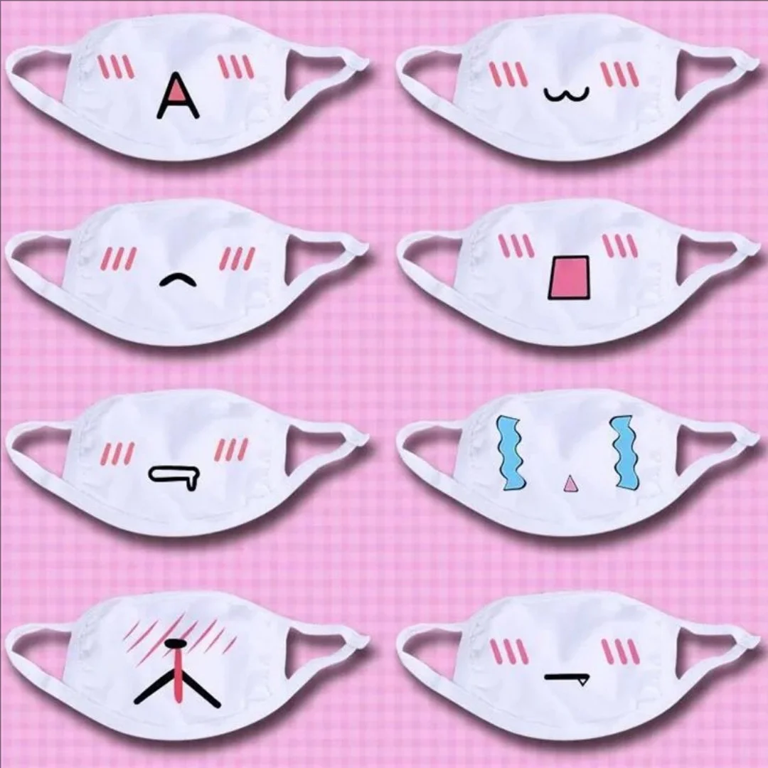 جديد أنيمي مضحك ولطيف التعبير قناع القطن الأبيض قناع الغبار تأثيري الدعائم الكرتون التعبير الشفاه قناع الوجه نماذج متعددة #3