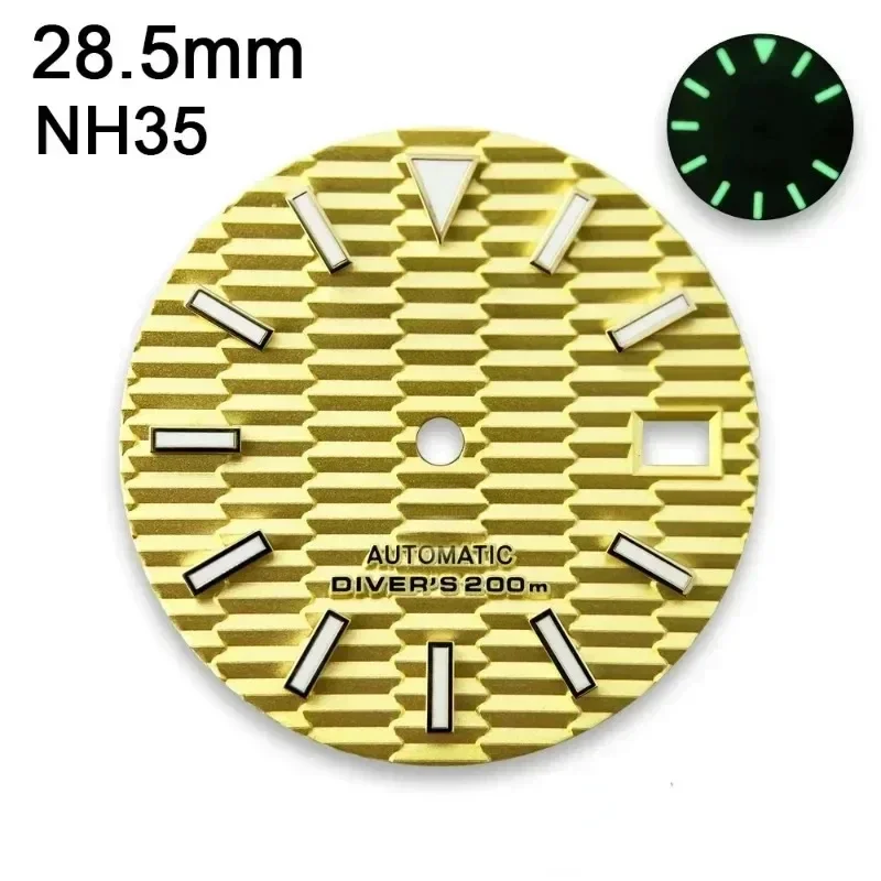 28.5Mm S SKX007/009 Dial Jam Tangan Modifikasi Cocok untuk Gerakan NH35 NH36 Aksesori Jam Tangan Logo Kustom Bercahaya Hijau