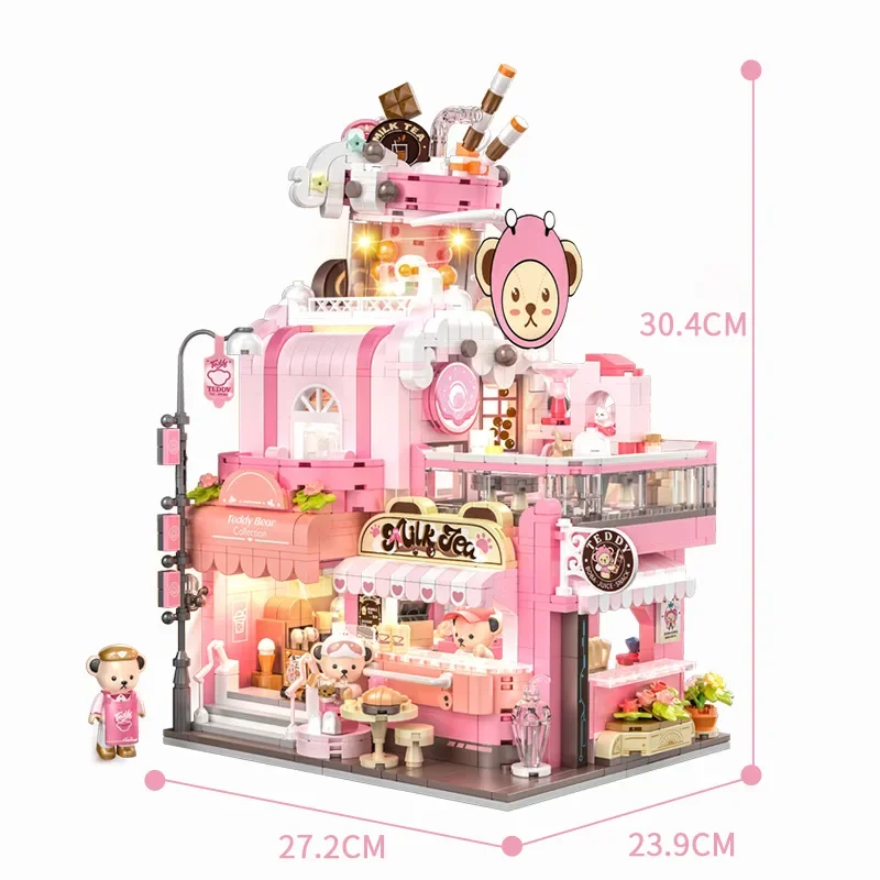 Inbrixx ガールバブルティーストアビルディングブロックおもちゃライトクリエイティブ熊本クマシティハウスショップモデル DIY レンガのおもちゃ子供のため