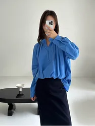 Spring and Autumn Women's Casual Solid Color Stand up Collar Long Sleeve Loose Shirt