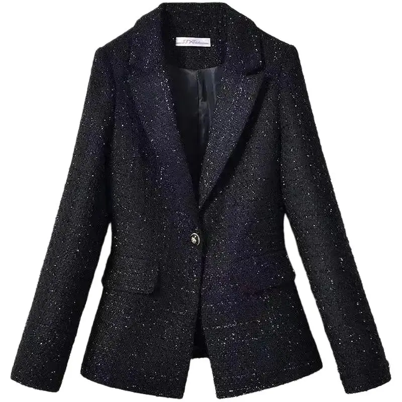 

Superior Quality Tweed Woolen Jacket 2024 New Spring Autumn Coat Tops Women's Woolen Blend Suit Jacket Female Outerwear