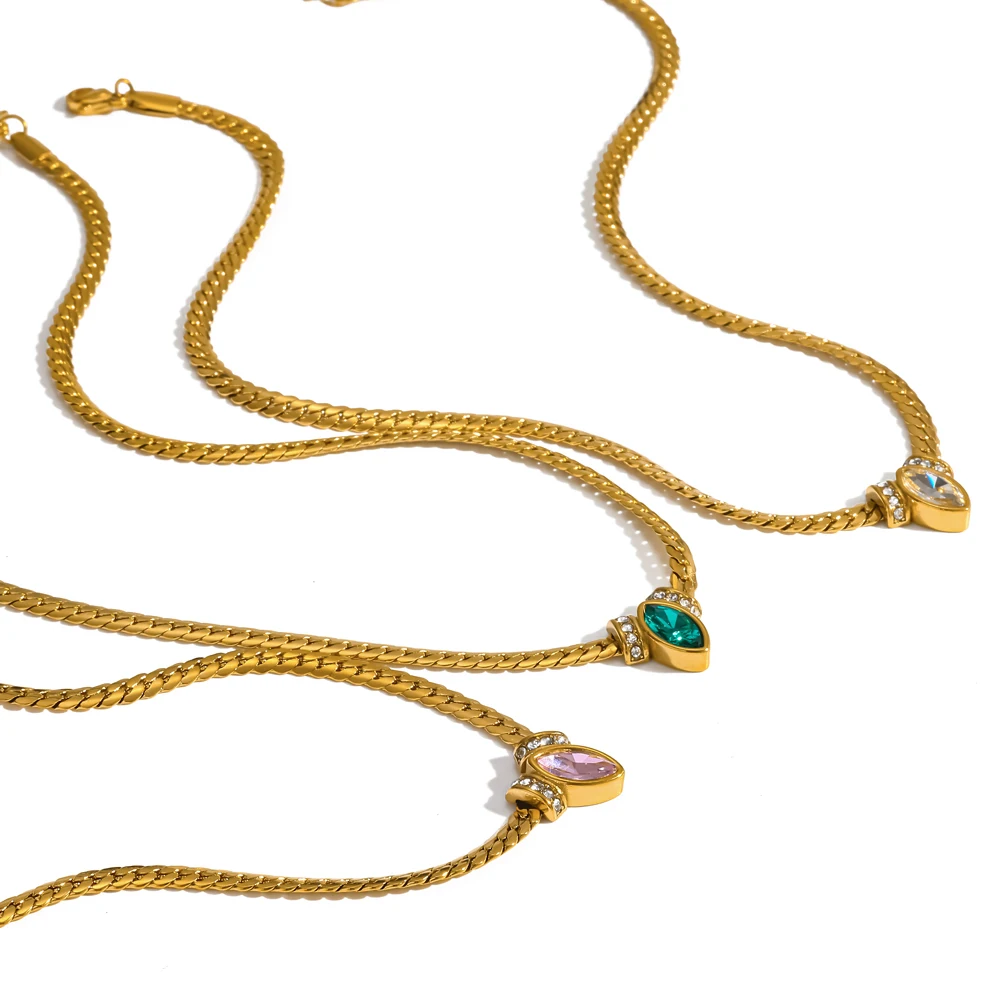 Exquisite glänzende Zirkonia-Anhänger-Halskette aus 316L Edelstahl, trendiger, wasserdichter Schmuck, hochwertige Halskette – Detail 1