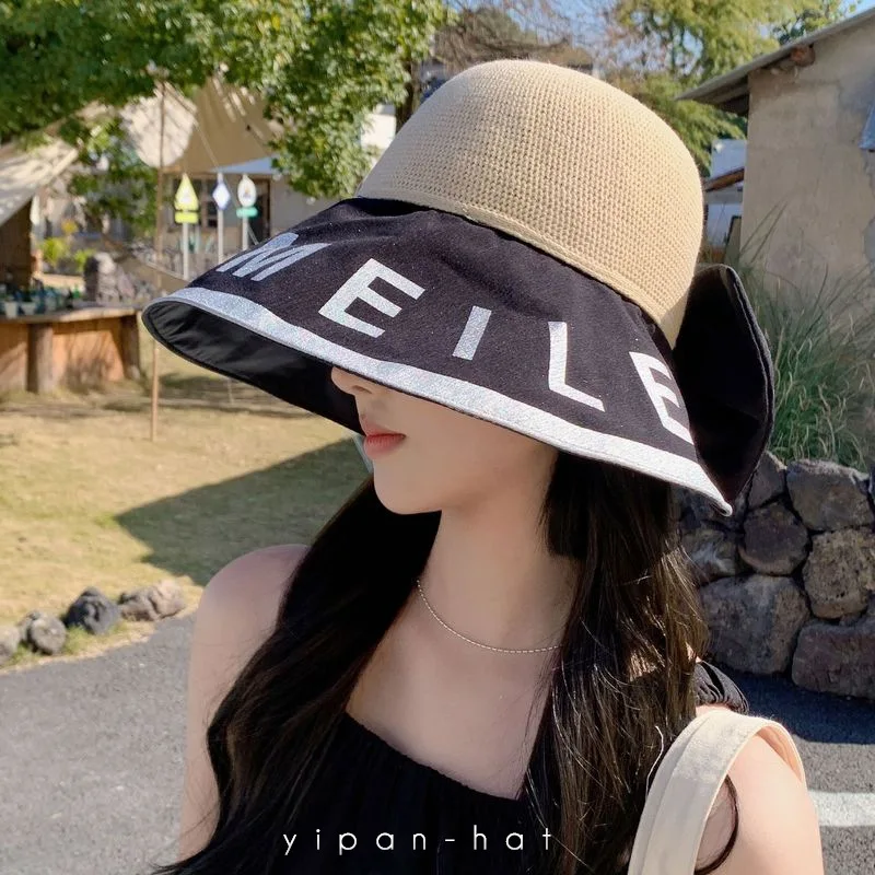 

Hat Women's Korean Style New Fashion Summer Eaves Sun Hat With Bow Fisherman Hat Letter Wholesale