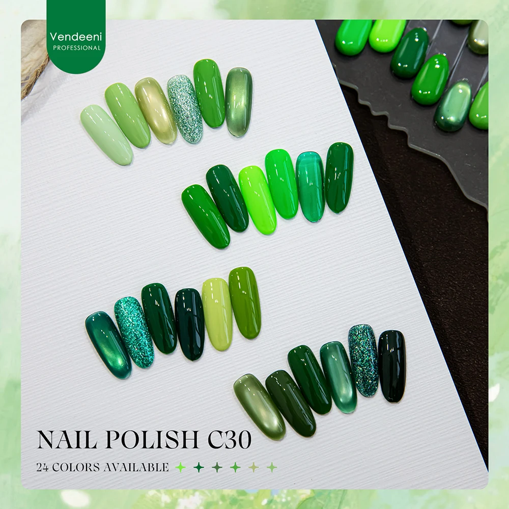 Vendeeni 24 Farben Grüner Gel-Nagellack Mischset Reine Farbe Glitzer Platin Gel Magnetischer UV-Katzenaugen-Gel-Lack mit Display – Detail 6