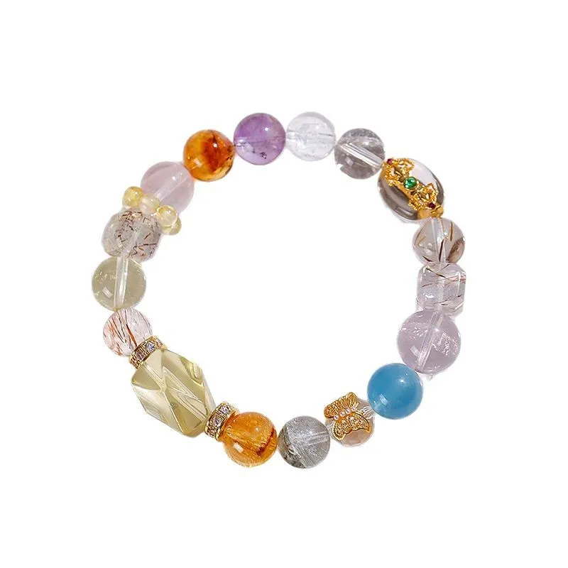 Natural Citrine Hair Crystal Raw Stone Bracelet Men's and Women's High-end Lucky Jewelry Hair Crystal Titanium Alloy Hand String