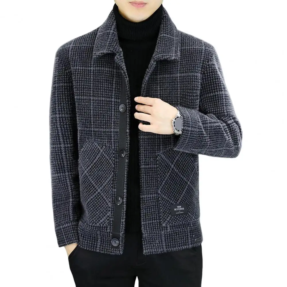 2024 Autumn Winter Men Neck Woolen Jacket Fashion Slim Fit Suit Coat Checkered Multi Pocket Korean Casual Jacket