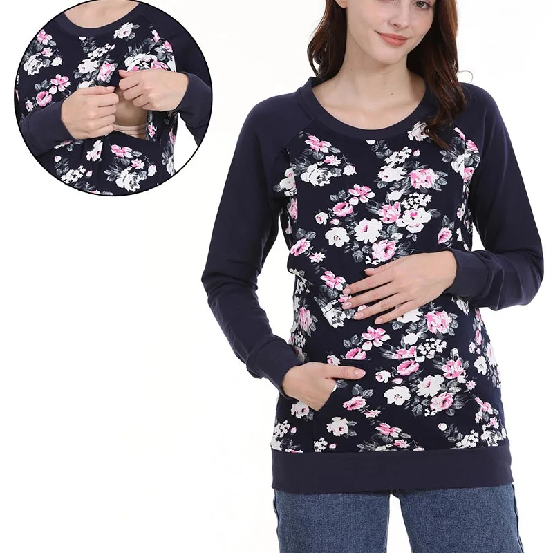 Winter Maternity Sweater Long Sleeve Nursing Hoodies Thick Cotton Breastfeeding Clothes Mommy Pregnant Lactation Wear Big Size