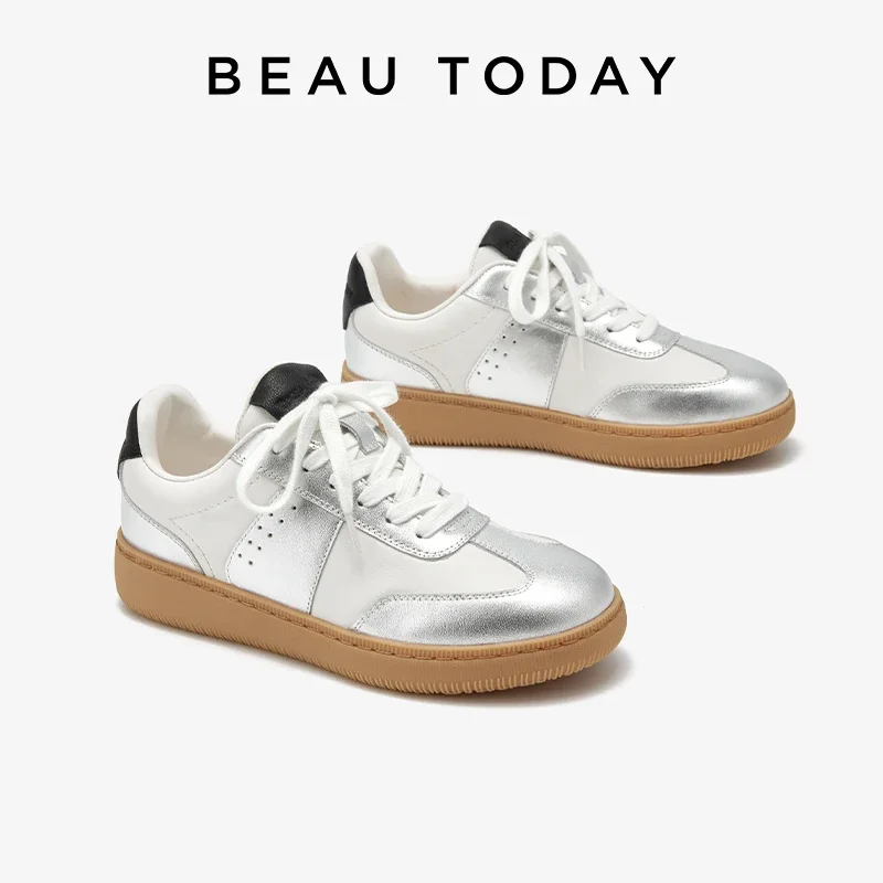 BEAUTODAY Fashion Sneakers donna vera pelle di mucca Patchwork Design colori misti scarpe da donna stringate fatte a mano 29850