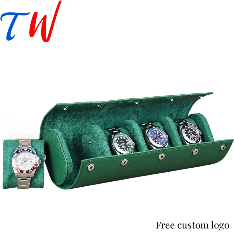 4 Slots Handmade Watch Box for Travel Portable Leather Watch Storage Case Organizer Genuine Leather Watch Case Free Custom Logo