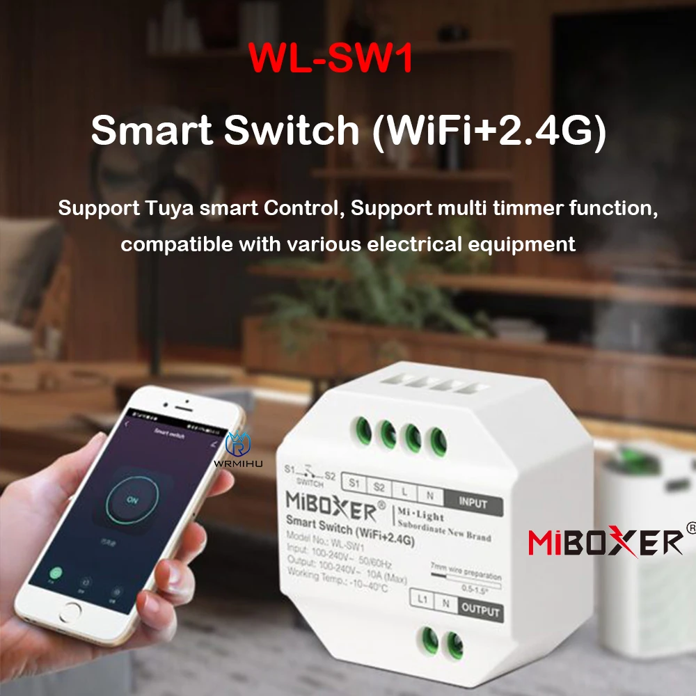 

MiBoxer LED Controller Wifi+2.4G Smart Switch RF Push Dimmer WL-SW1 100-240V App/Voice/Tuya/Remote Control Child lock WLSW1