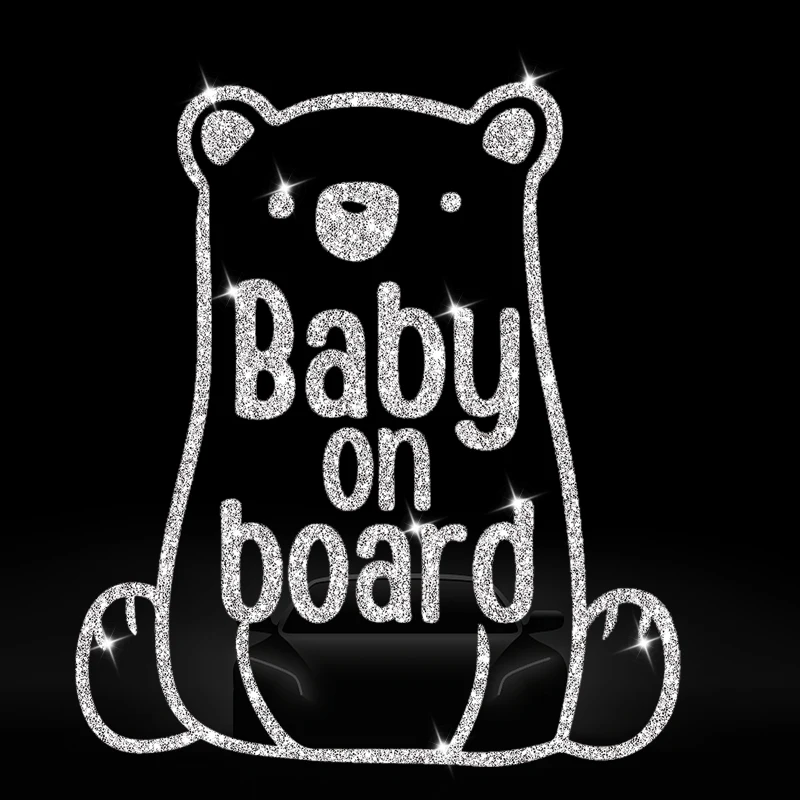 Baby Bear On Board Flash Silver Car Stickers Car Decals