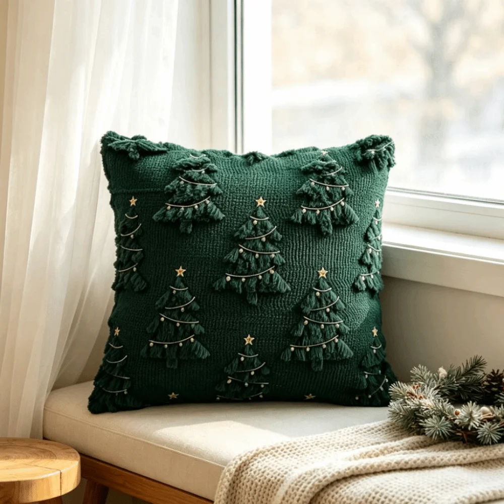 Short Throw Pillow Cover Xmas Tree Christmas Pillow Cover 45x45 Throw Pillow Cover Soft Decorative Cushion Cover Xmas Decor