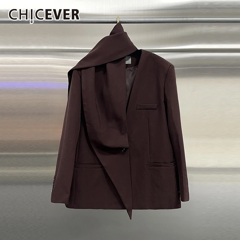

CHICEVER однотонный сращенный шарф, элегантная куртка, женская куртка с лацканами и длинным рукавом, свободные роскошные женские куртки для поездок на работу, осенний модный стиль