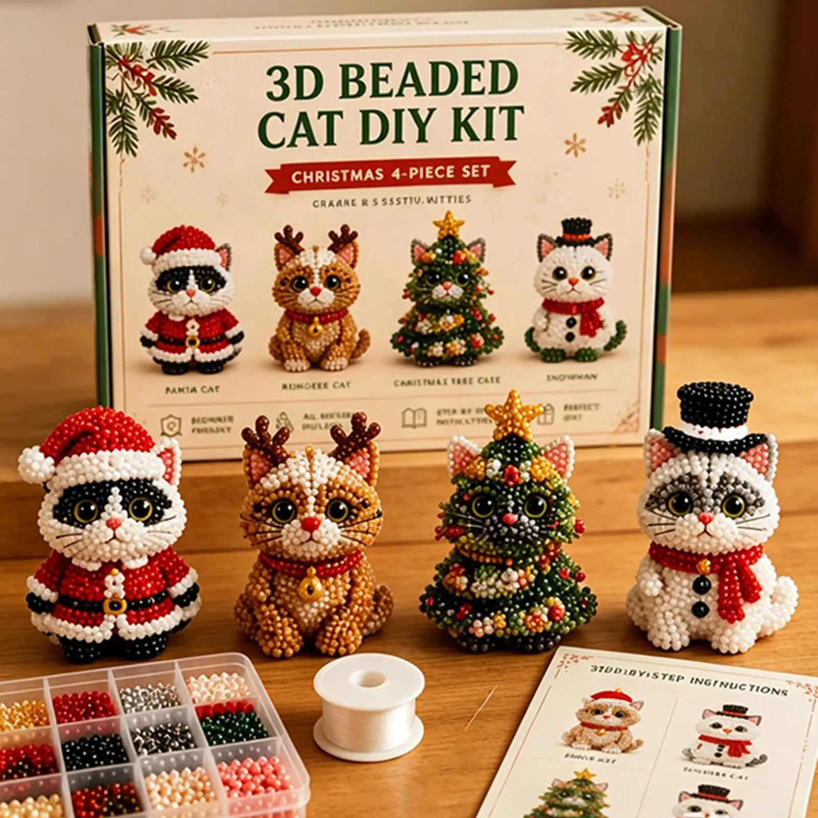Animal Beading Kit With Instructions Christmas Cute Cat Craft Supplies Beginner DIY Beaded Animal Kit For Kids Boys Girls Family