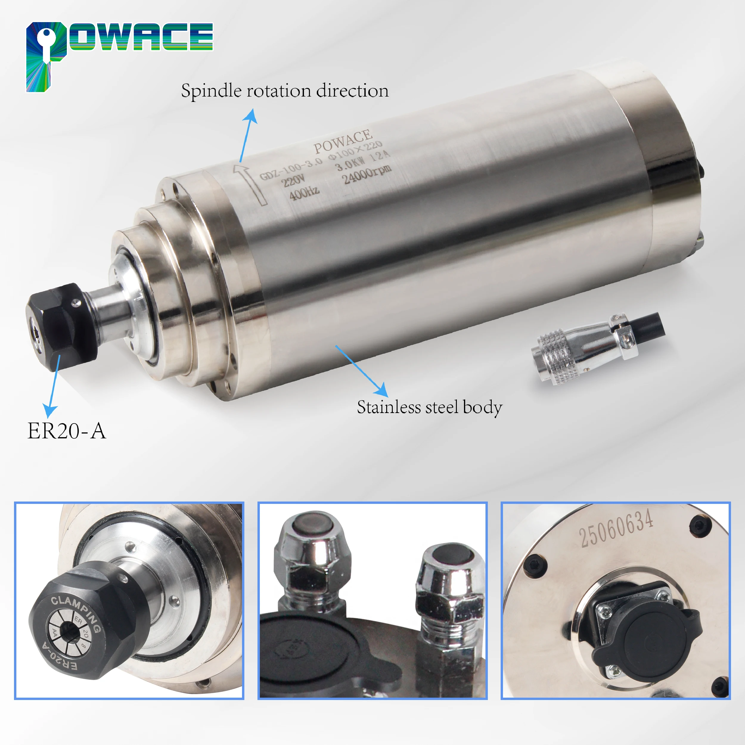 POWACE GDZ-100-3.0 3KW ER20 CN - مراجعة Water Cooled Spindle وسعره