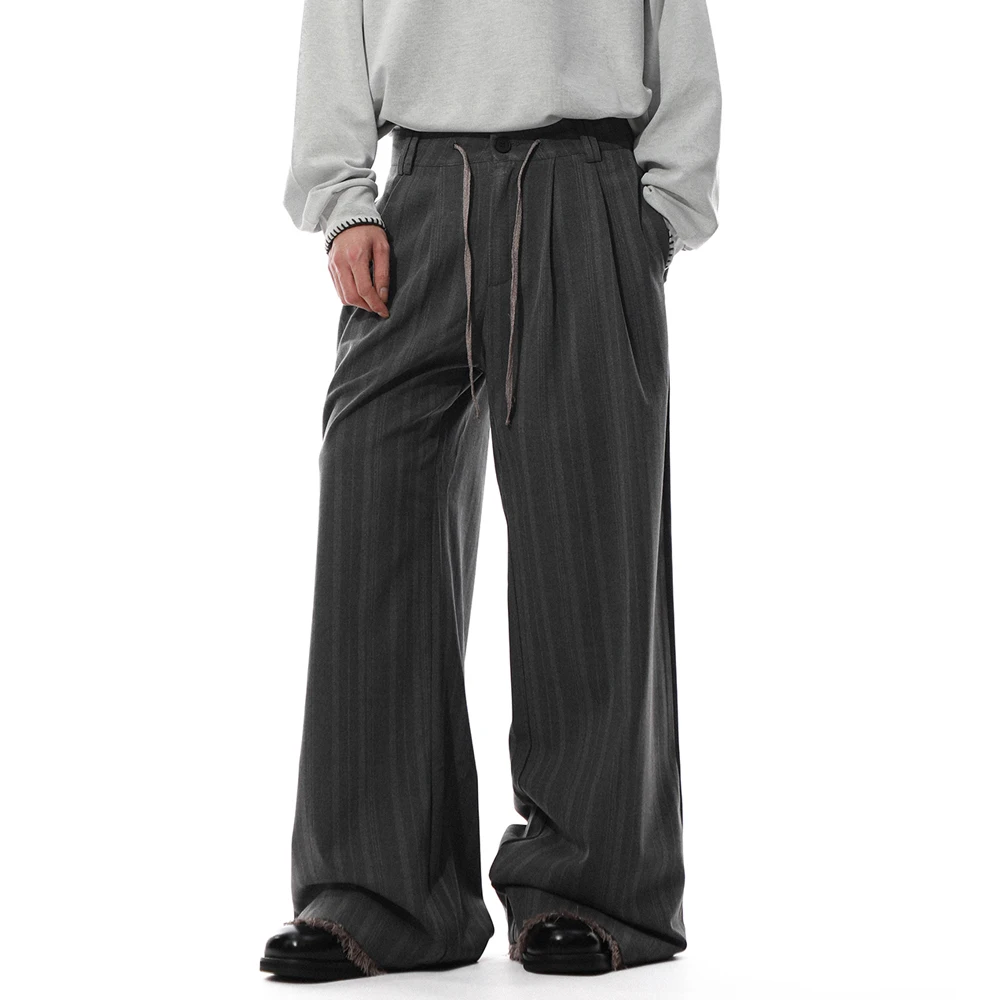 

Винтажный полосатый широкий повседневный костюм, брюки, мужские модные свободные брюки с кисточками на шнурке, женские уличные мешковатые брюки Y2k