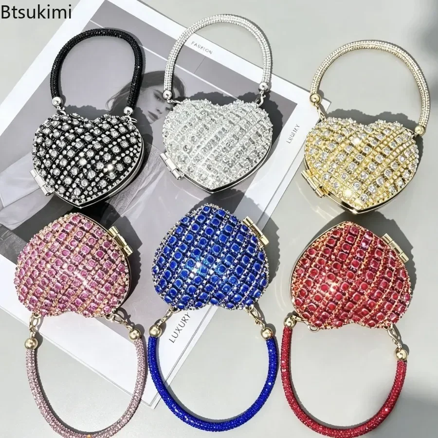 Luxury Mini Diamonds Heart Shape Clutch Fashion Ladies Purse Shinny Handbags Wedding Party Shoulder Bags Rhinestone Evening Bag view 3