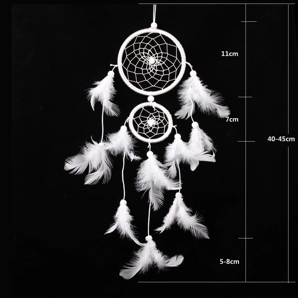 زينة معلقة على الحائط مصنوعة يدويًا من ريش صائد الأحلام باللون الأبيض #3