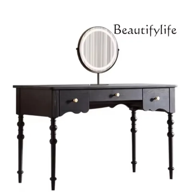 R Wood Art Antique Ash Wood Dresser Retro Style Solid Wood Storage Integrated Makeup Table