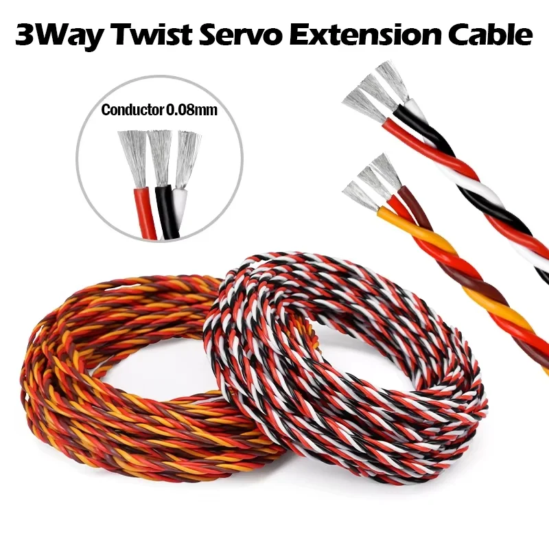 100M RC Servo Extension Wire 30/60 Core Twisted Cable 3 Pin Lead for Futaba JR Servo DIY Drone Airplane Car Boat Part