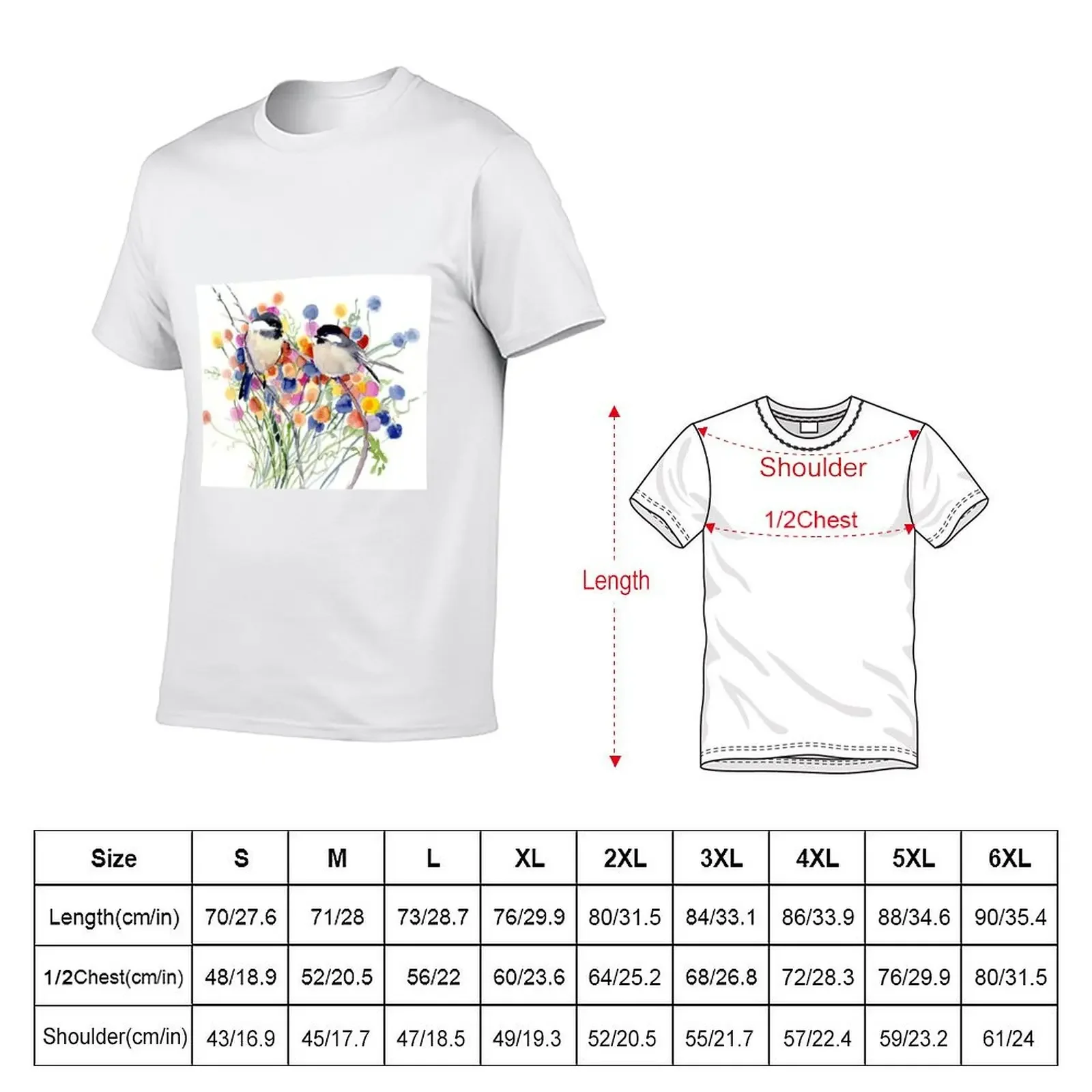 Chickadees and Flowers T-Shirt Blouse anime stuff oversizeds Aesthetic clothing clothing for men